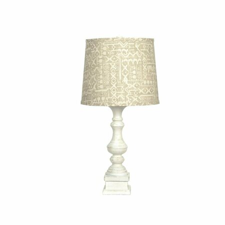 ESTALLAR Distressed White Table Lamp with Patterned Tan Linen Shade ES3088974